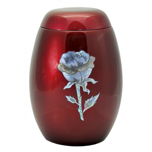 Glass Fibre Urn (Burgundy with a "Mother of Pearl" Rose Design) 
